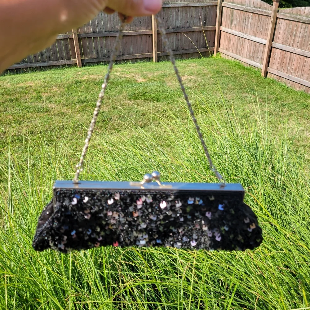 GUC ~ Nicole Lee Black Beaded Bag ~ Sparkly ~ Retro Vibe ~ Very Pretty!